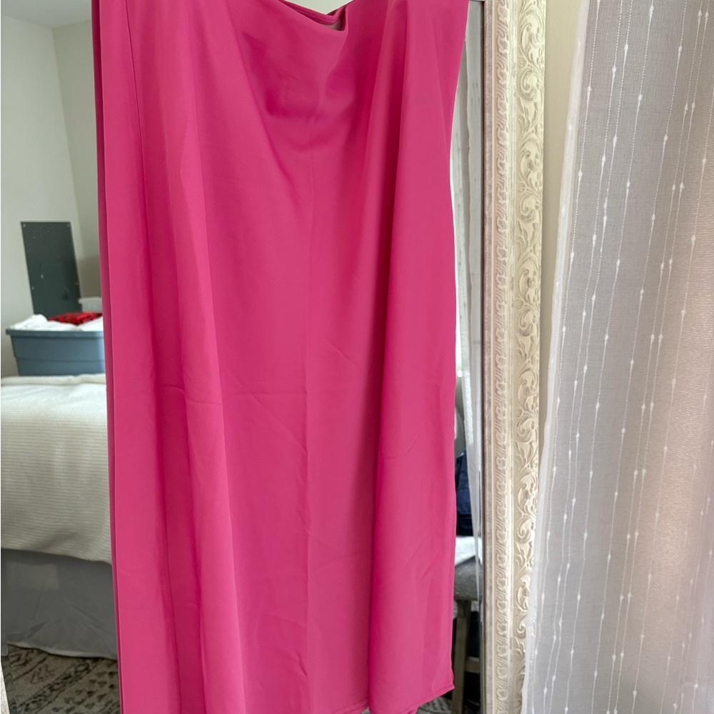 A New Day Bright Pink Midi Faux Silk Skirt